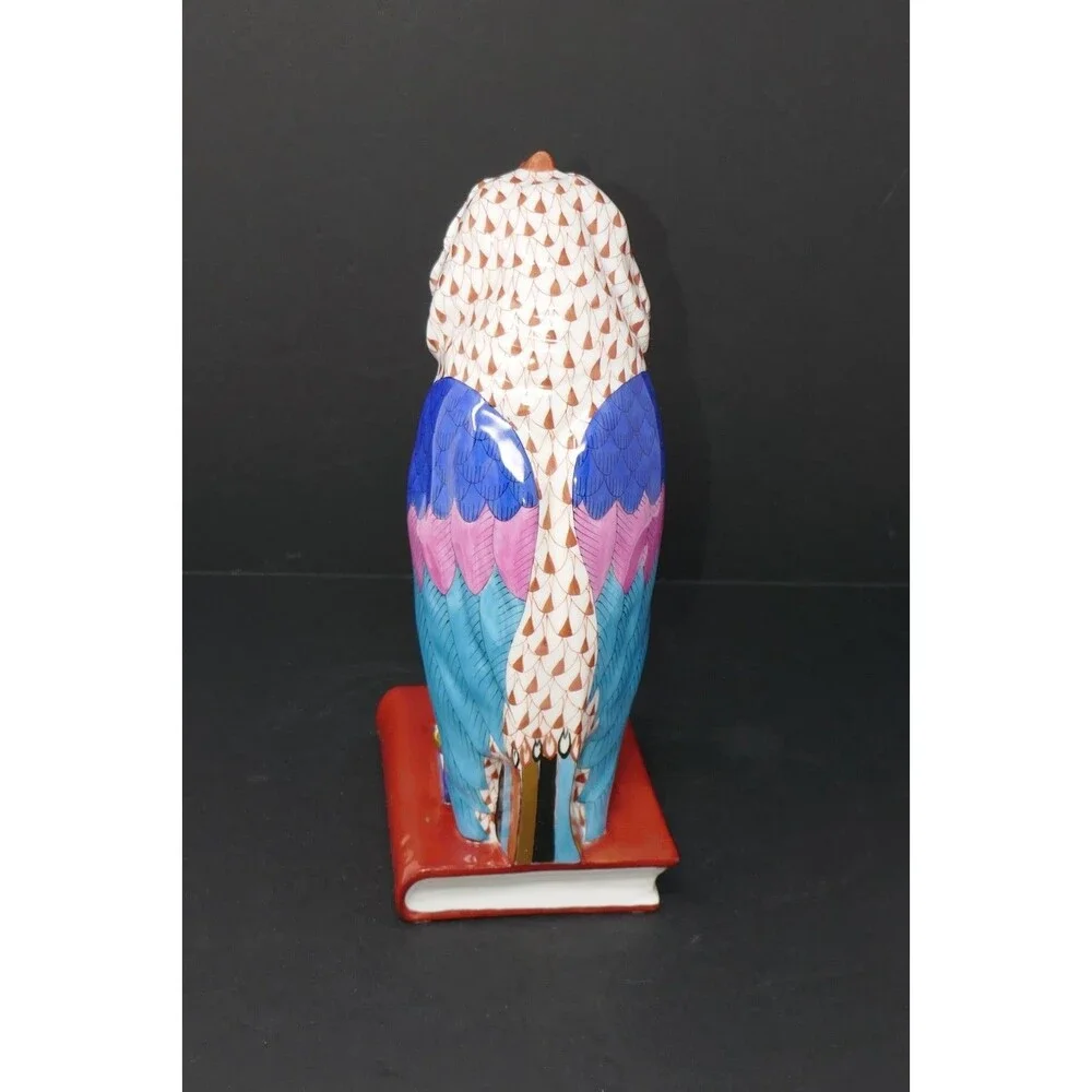 Herend Fishnet Owl on Books Medium Handpainted Porcelain Figurine 5104 Hungary - Picture 7 of 15